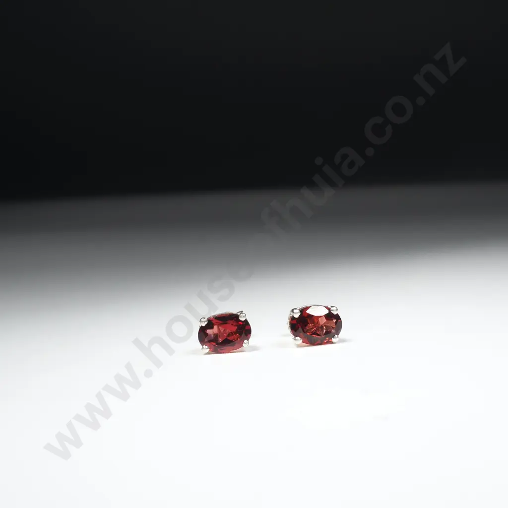 Sterling Silver Garnet Stud Earrings Image 1++