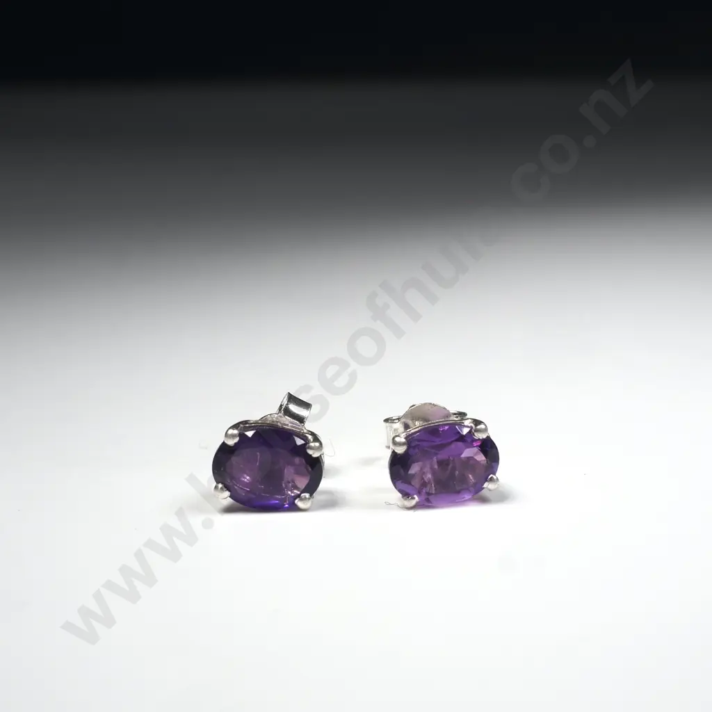 Sterling Silver Amethyst Stud Earrings Image 1++