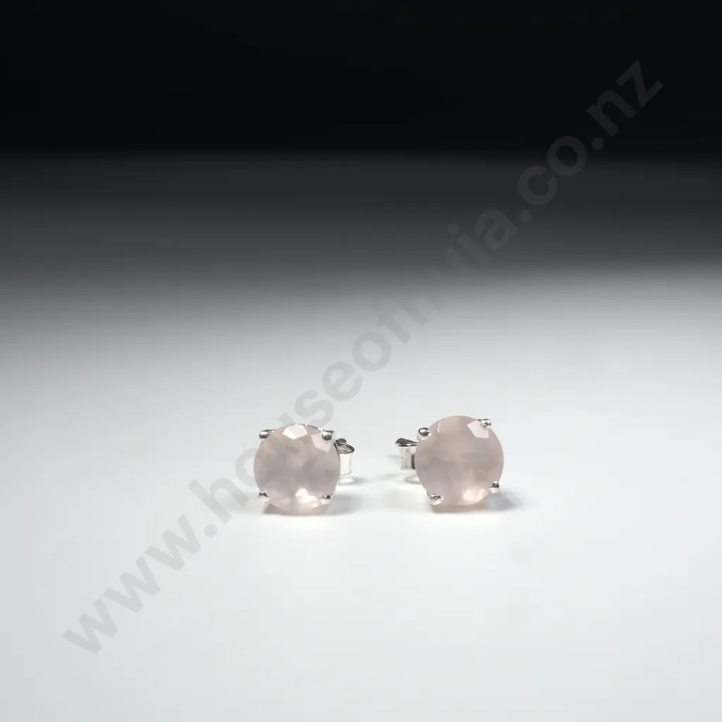Sterling Silver Rose Quartz Stud Earrings Image 1++
