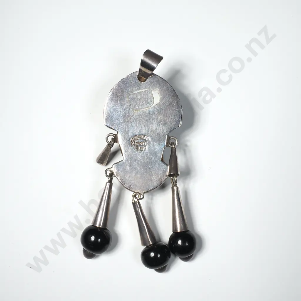 Impressive Mexican Onyx & Malachite Sterling Silver Pendant Image 1++