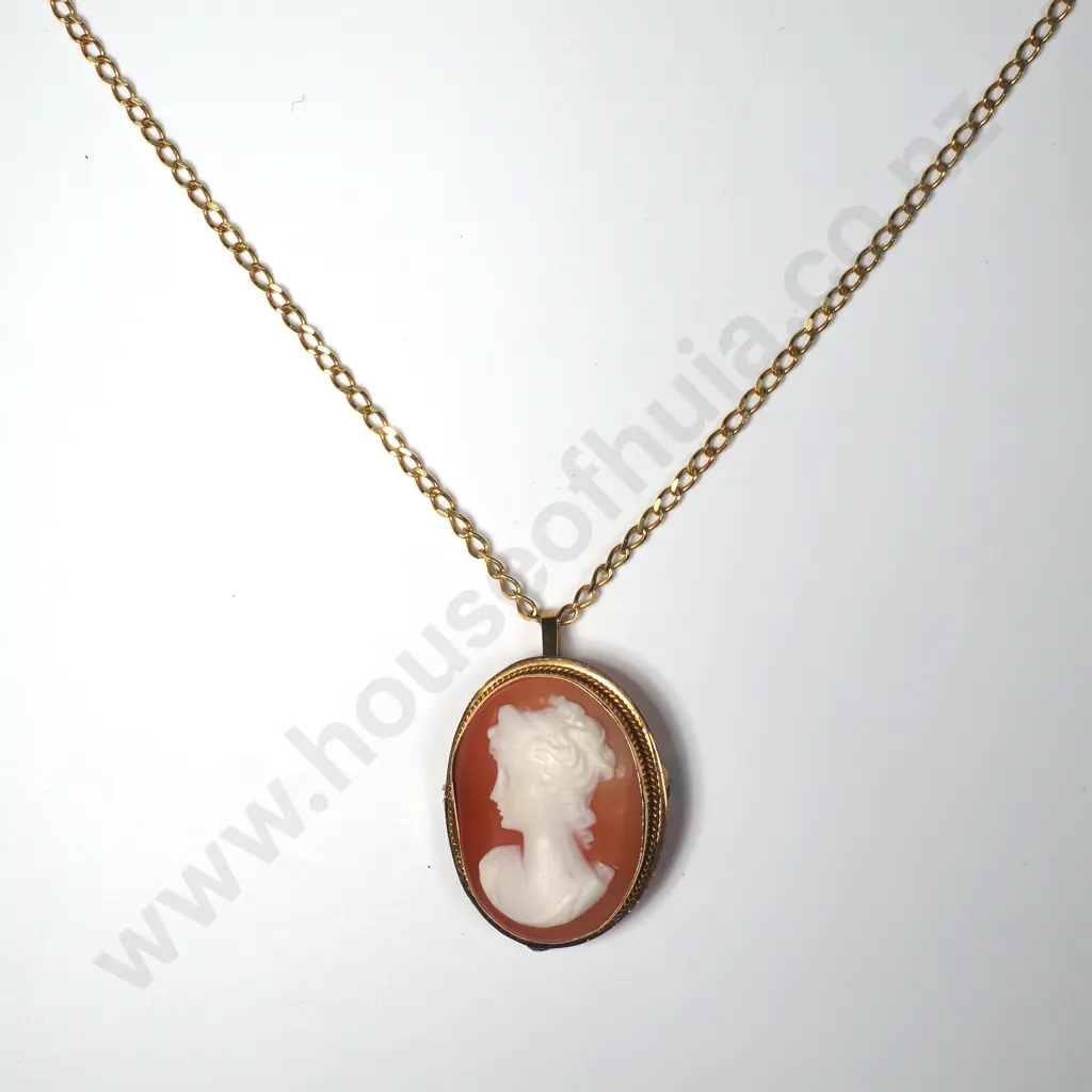 18ct Gold Cameo Pendant on 9ct Gold Chain Image 1++