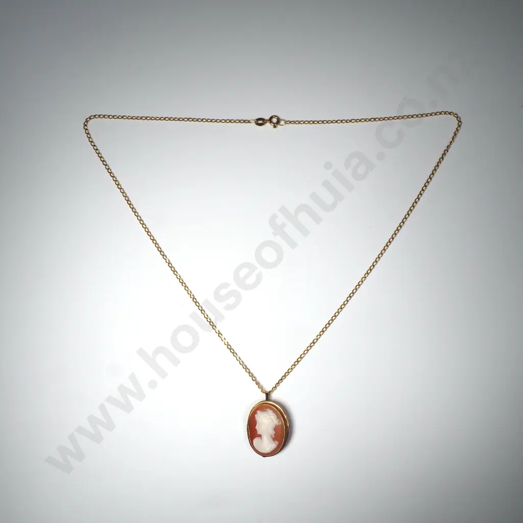 18ct Gold Cameo Pendant on 9ct Gold Chain Image 1++