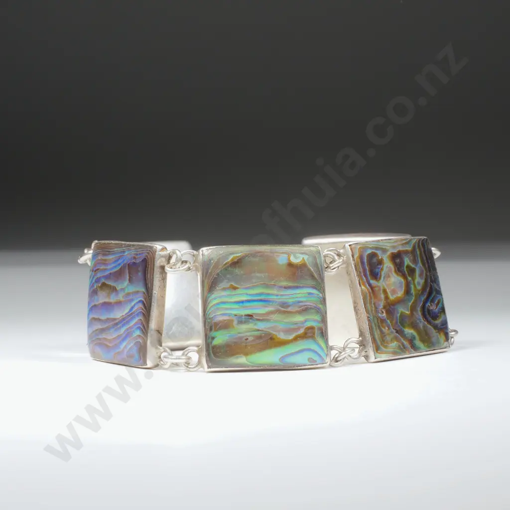 Vintage Sterling Silver Paua Shell Bracelet Image 1++
