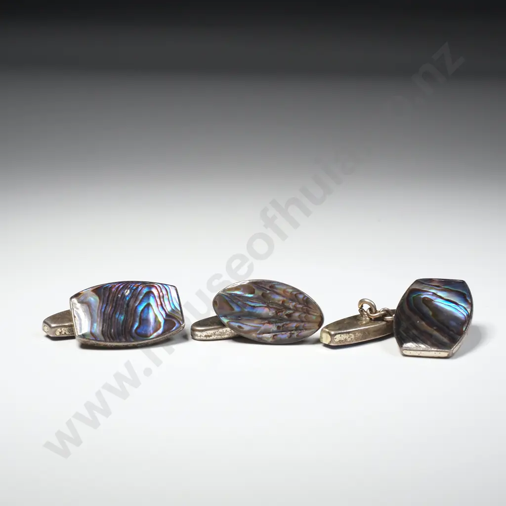 Vintage Sterling Silver Paua Shell Cufflinks & One Extra Image 1++