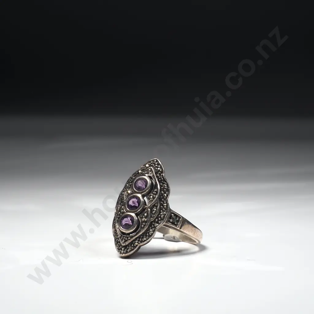 Sterling Silver Marcasite Ring Image 1++