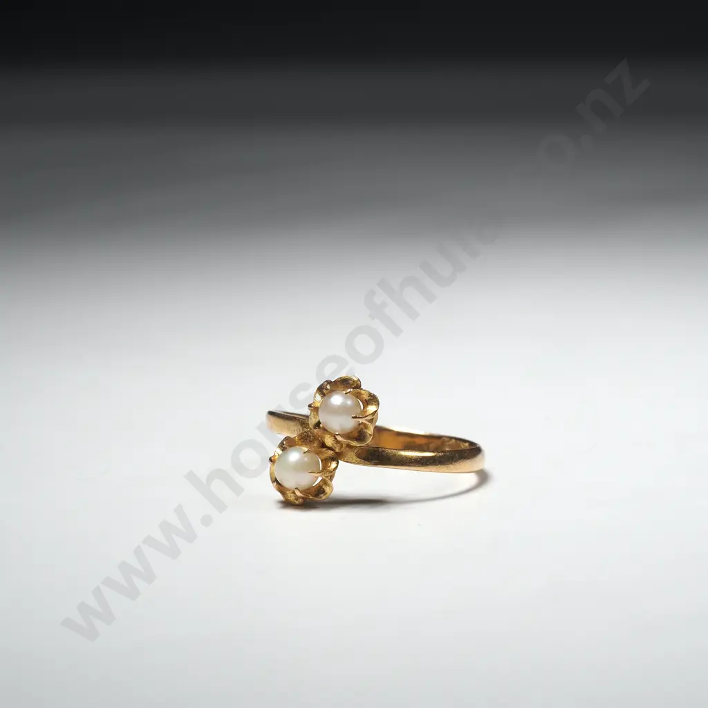 14ct Gold Two Pearl Ring w Asian Marks Image 1++