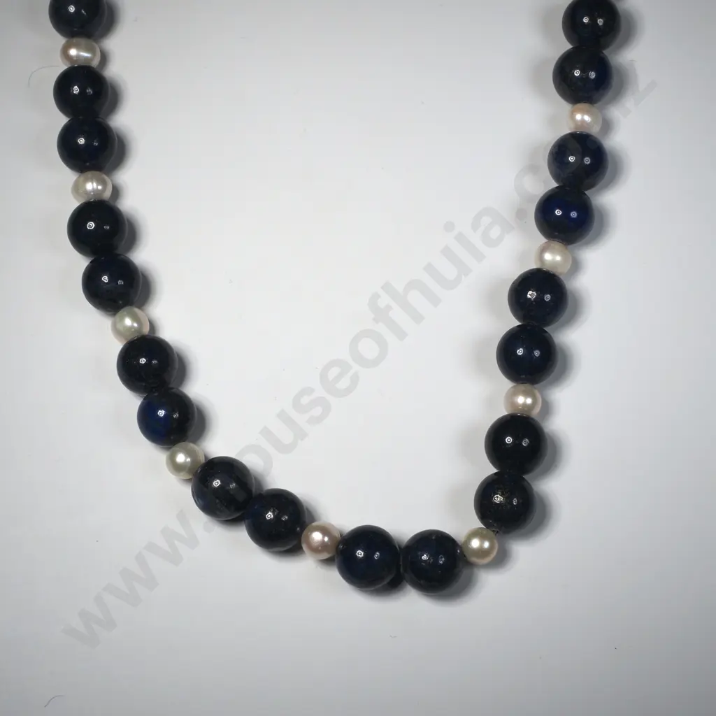Pearl & Lapis Lazuli Necklace Image 1++