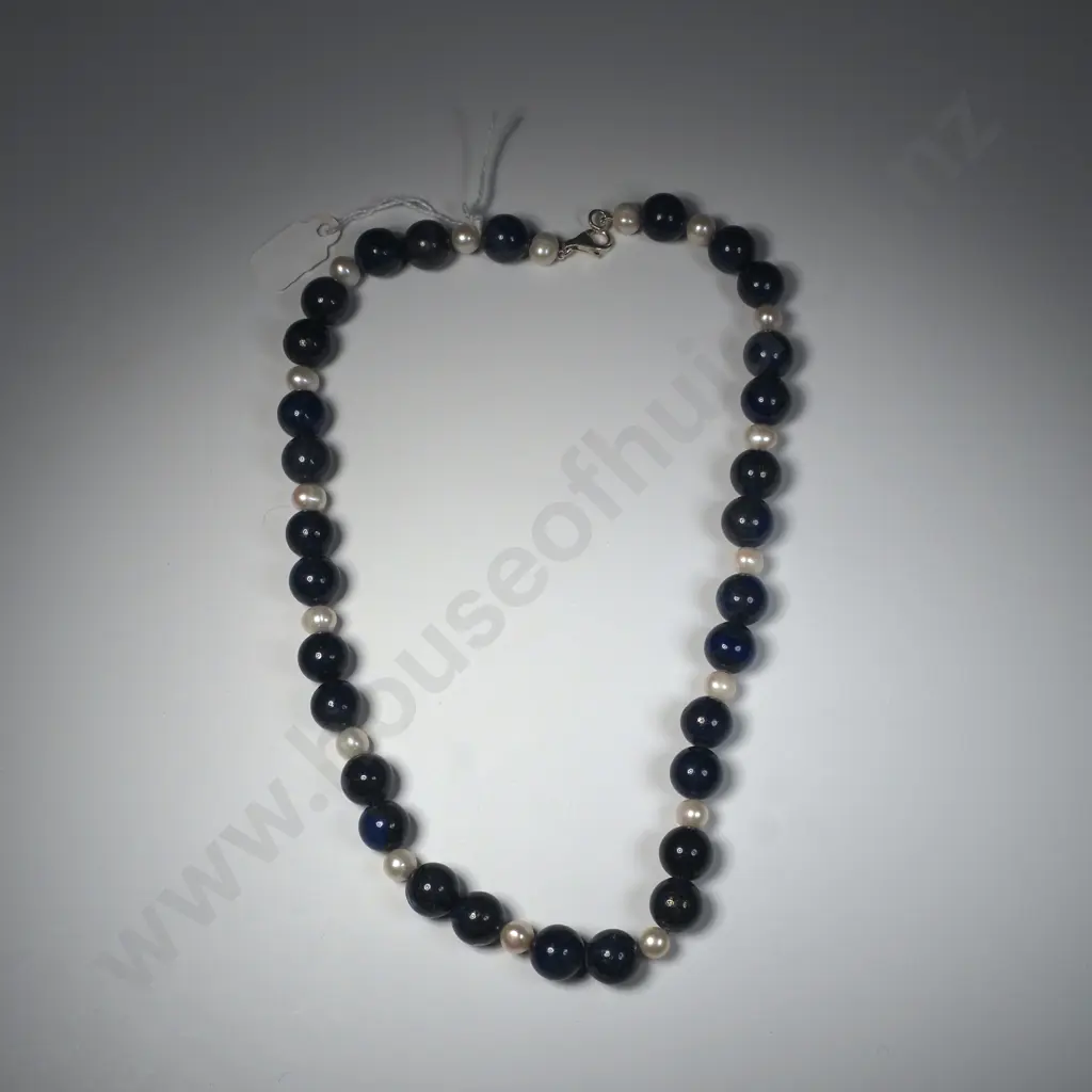 Pearl & Lapis Lazuli Necklace Image 1++