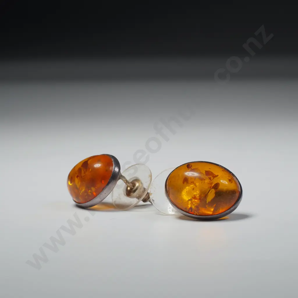 Sterling Silver Mounted Amber Earrings Image 1++