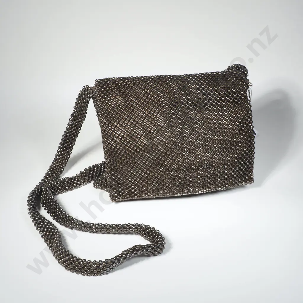 Pewter Coloured Beaded Shoulder/ Evening Bag  Image 1++