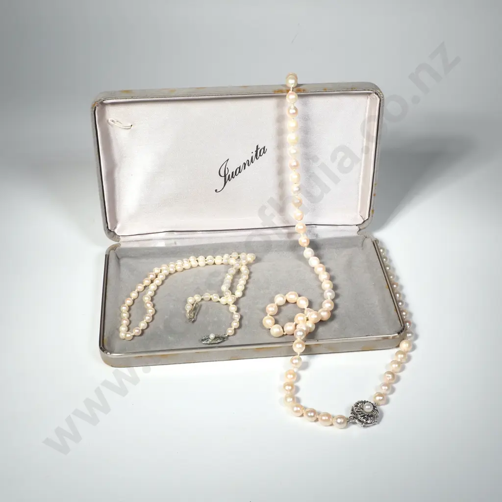 Two Strings Of Hand Knotted Pearls  Image 1++