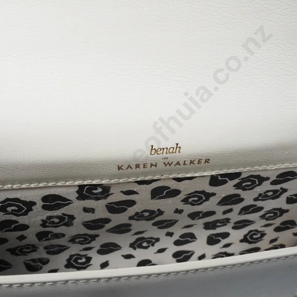 Benah for Karen Walker Leather Handbag in  Two Tone White & Black w Gold Hardware Image 1++