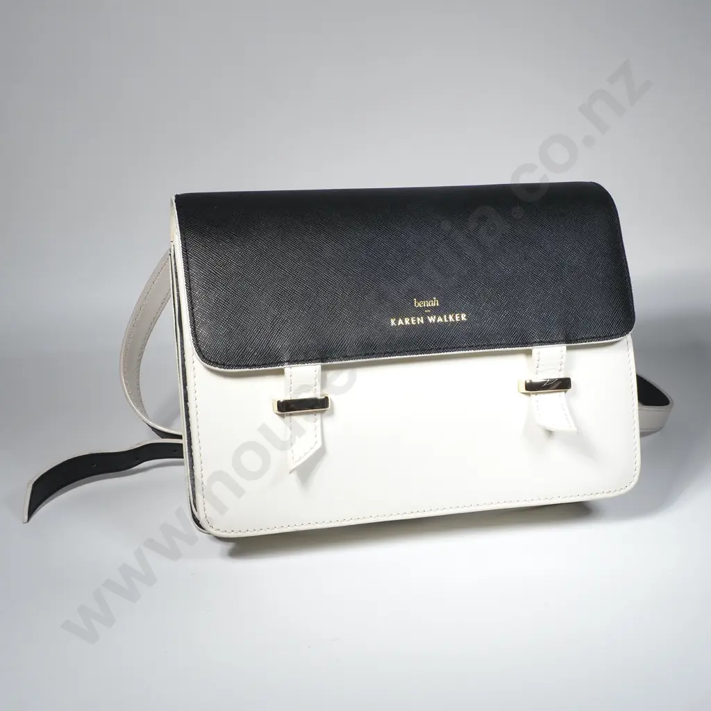 Benah for Karen Walker Leather Handbag in  Two Tone White & Black w Gold Hardware Image 1++