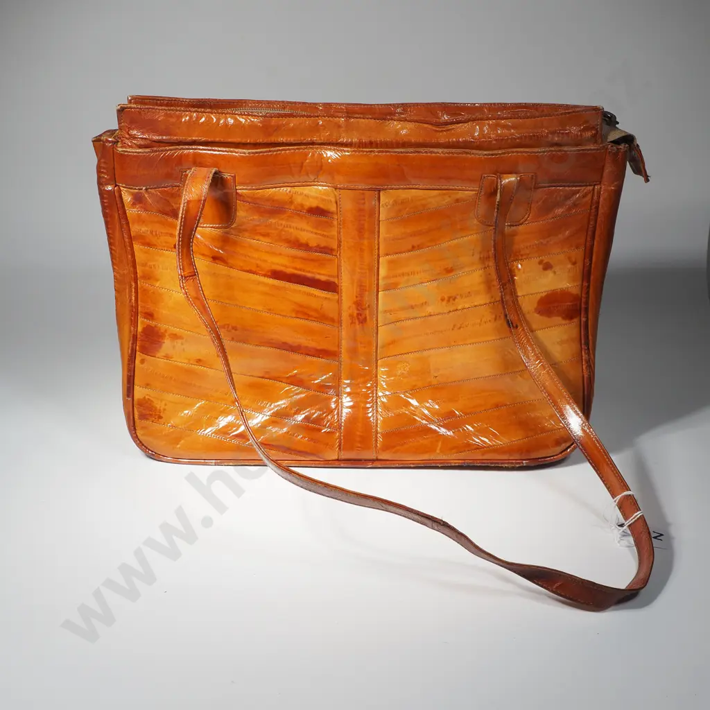 Vintage Tan Leather Handbag Made from Genuine Eel Skin, Made in Korea Image 1++