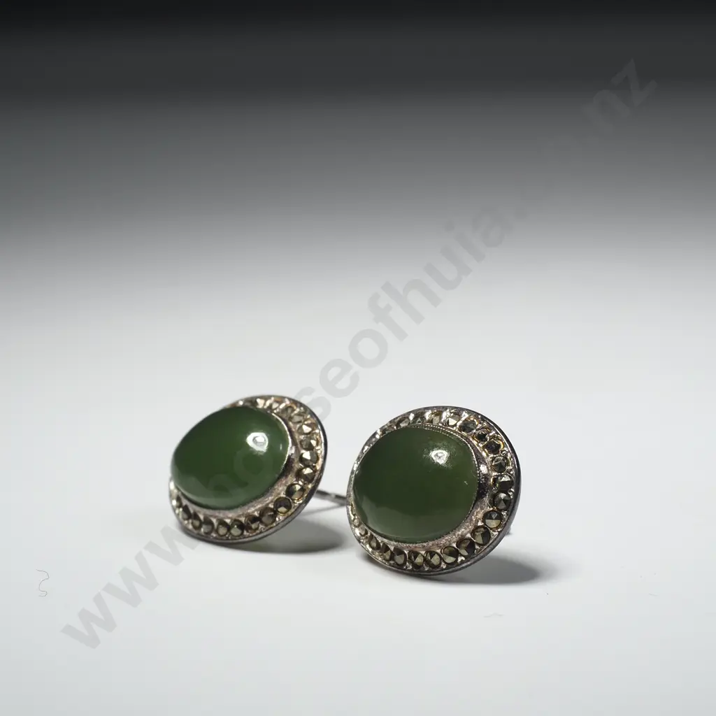 Sterling Silver Greenstone Earrings Image 1++