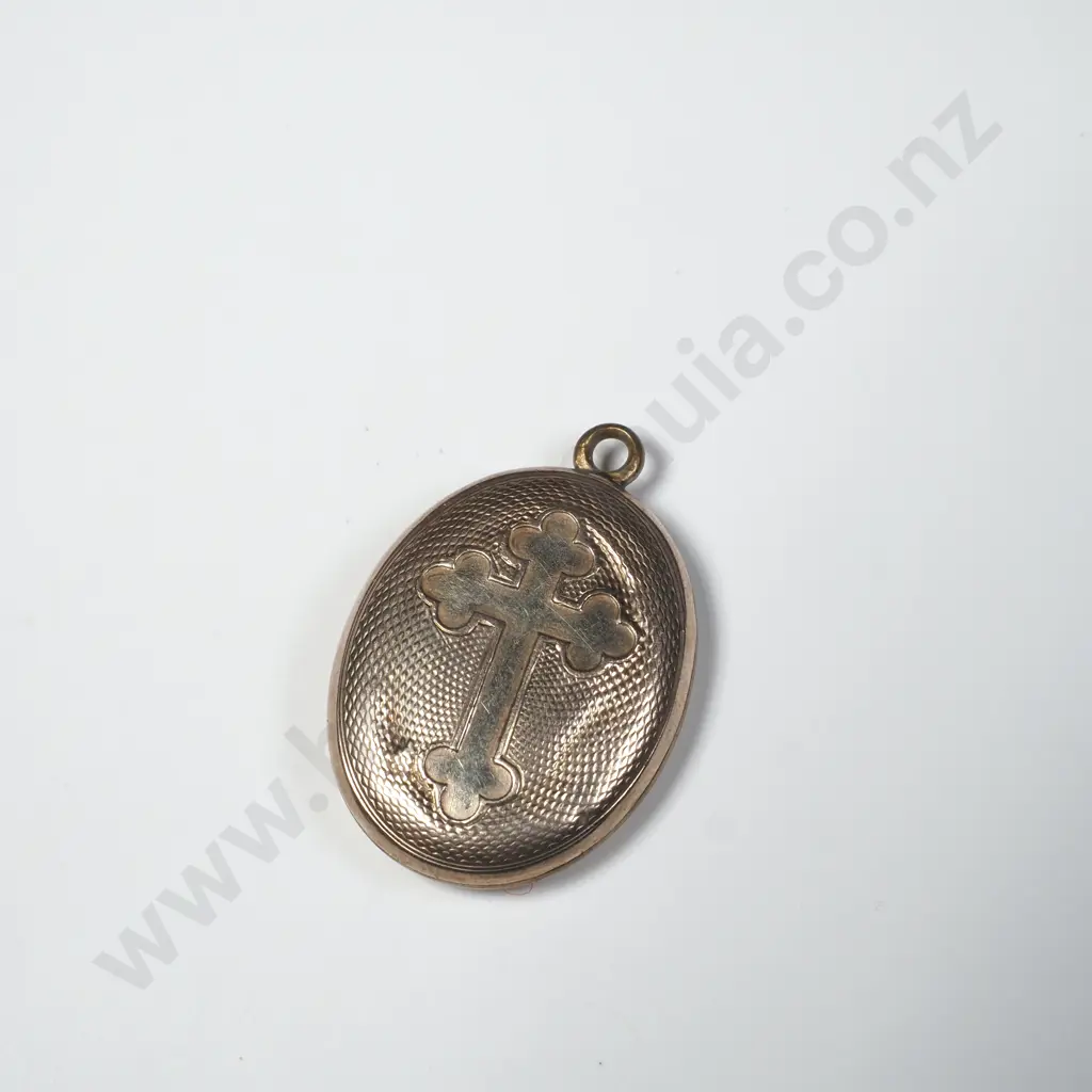 Gold Tone Mourning Locket w Hair Image 1++