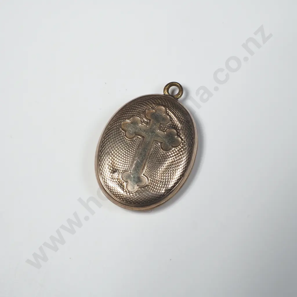 Gold Tone Mourning Locket w Hair Image 1++