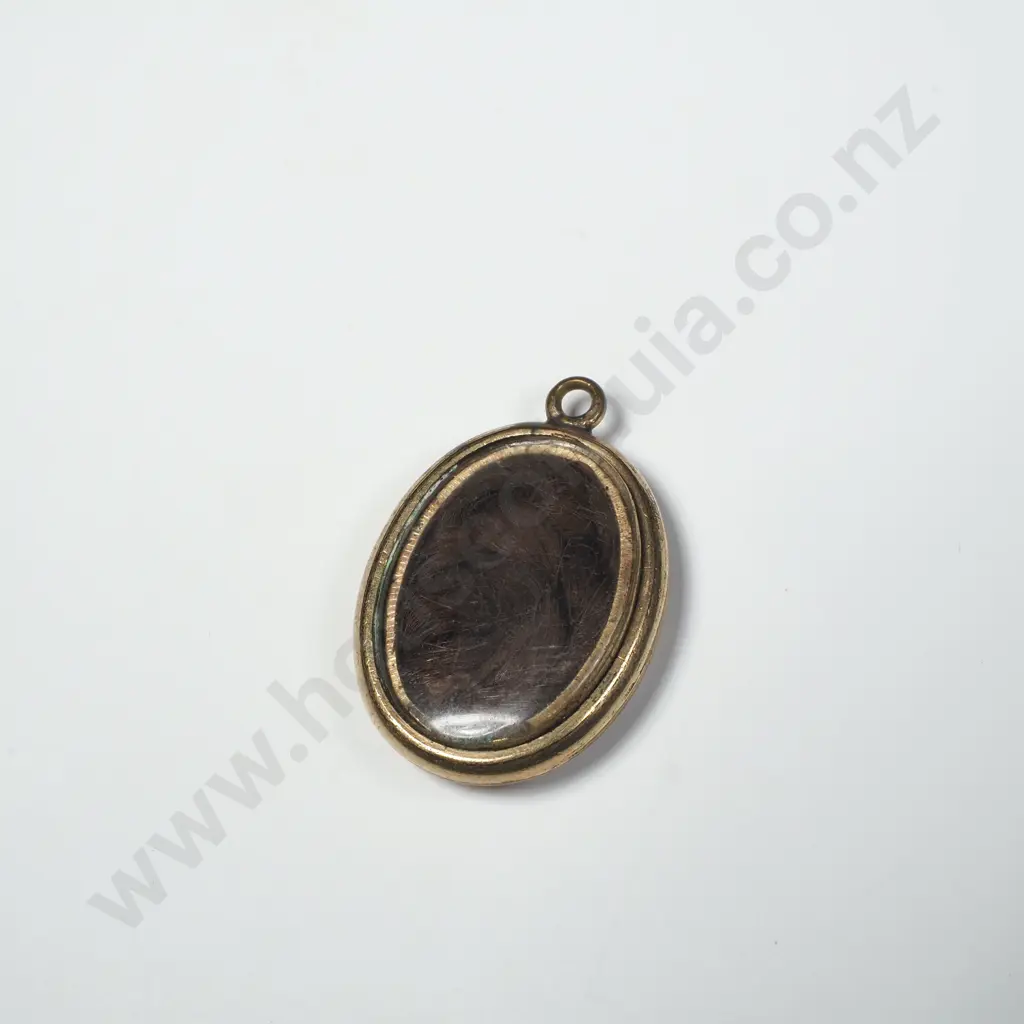 Gold Tone Mourning Locket w Hair Image 1++