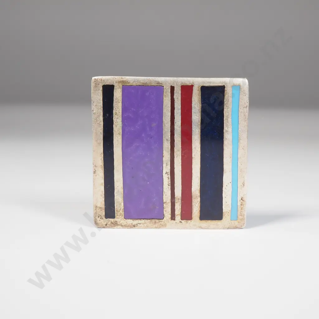Vintage Modernist 950 Silver Brooch/Pendanr  w Multicoloured Enamel Inlays Image 1++