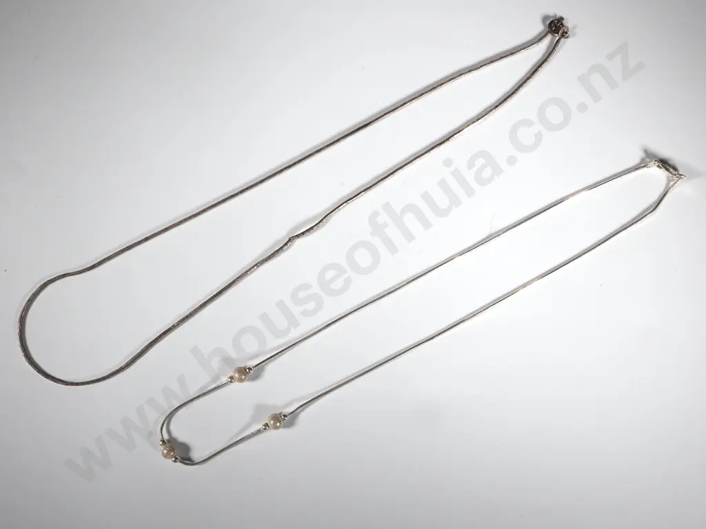 Sterling Silver Snake Chain Interspersed  with Three Balls Together With Another Sterling Chain Image 1++