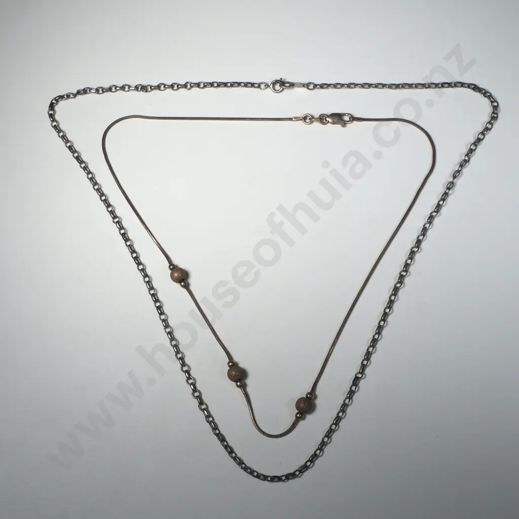 Sterling Silver Snake Chain Interspersed  with Three Balls Together With Another Sterling Chain Image 1++
