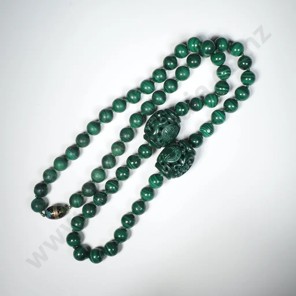 Malachite Glass Necklace With Cloisonne Clasp Image 1++