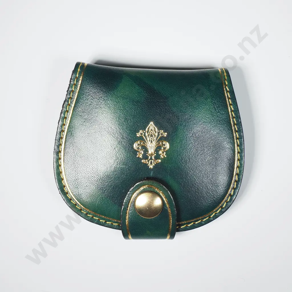 Leather Coin Purse Made in Florence w Gilt Decoration Image 1++