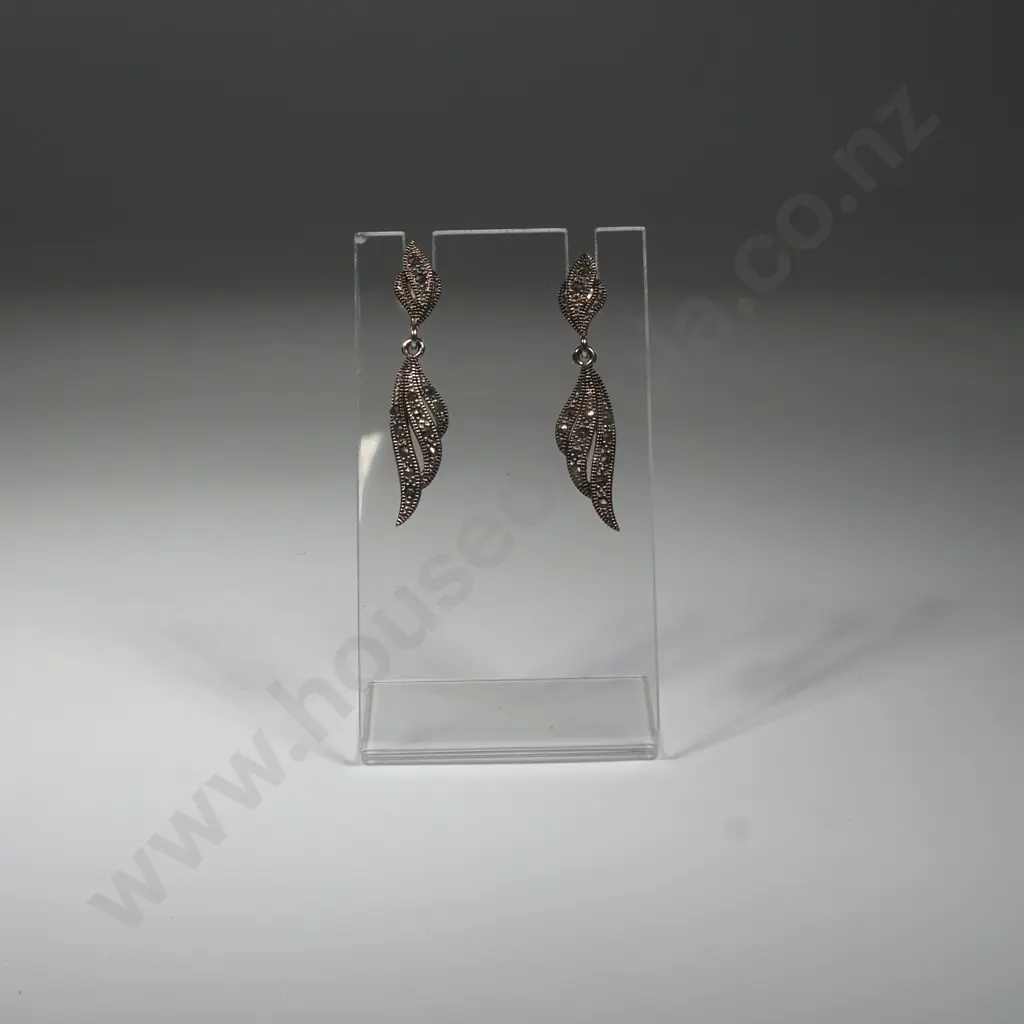 Pair of Sterling Silver Marcasite Earrings Image 1++