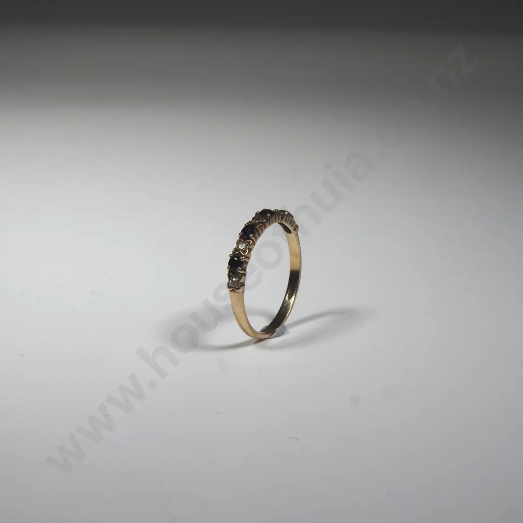 9ct Gold  Half Eternity Ring w Alternating Blue Sapphires & Diamonds Image 1++
