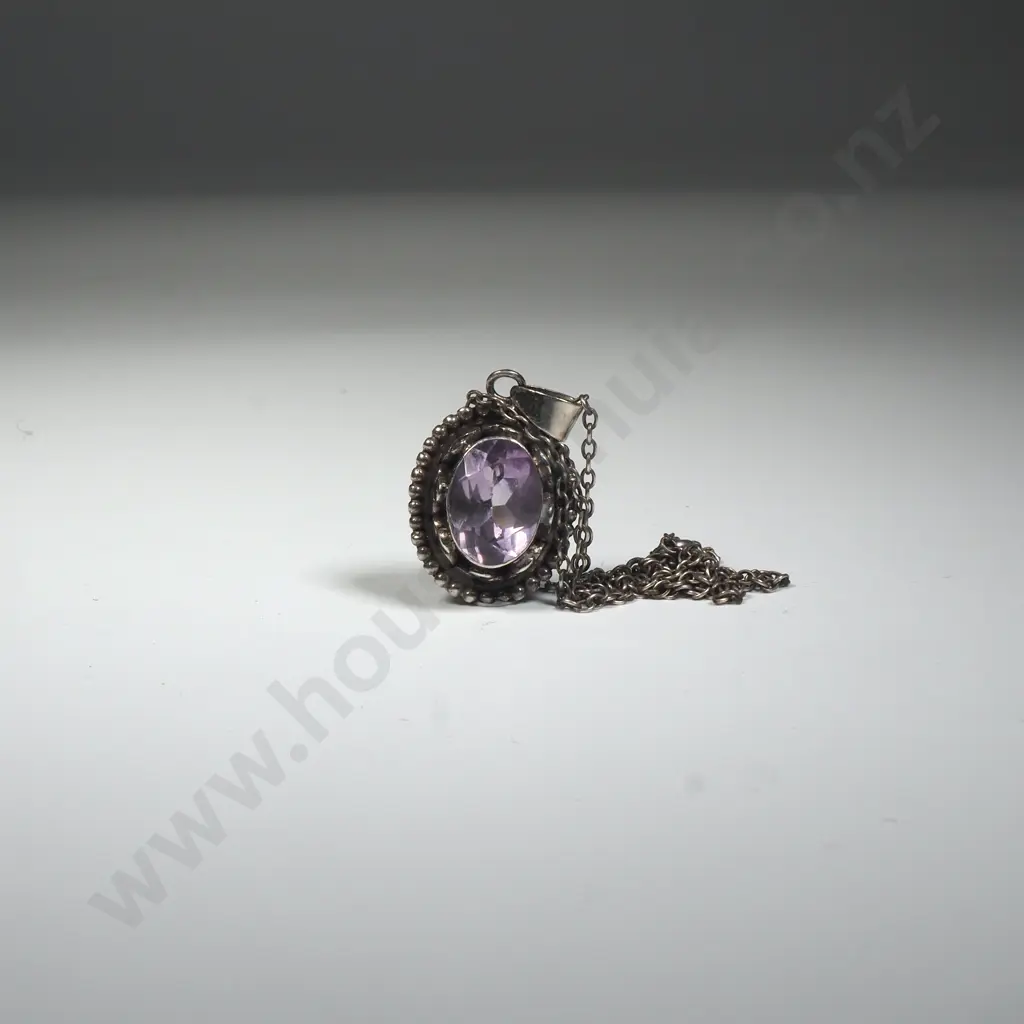 Sterling Silver & Purple Gem Pendant on Sterling Chain Image 1++