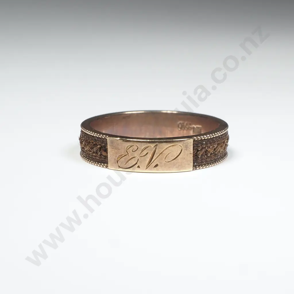 Gold Mourning Ring w Plaited Hair Image 1++