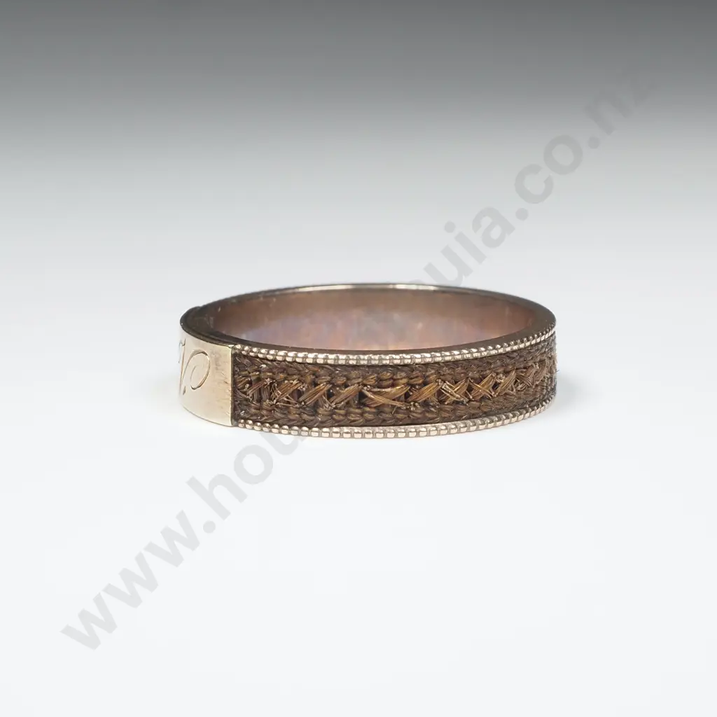 Gold Mourning Ring w Plaited Hair Image 1++