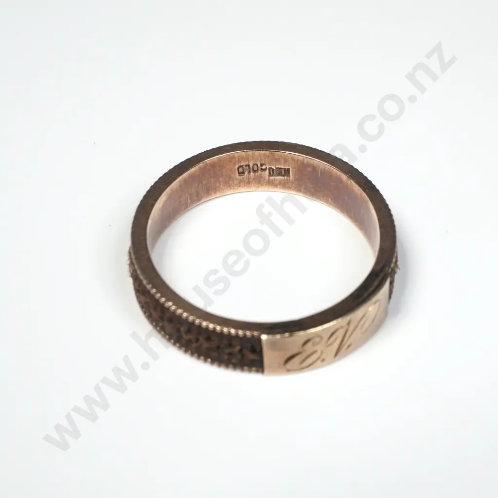 Gold Mourning Ring w Plaited Hair Image 1++