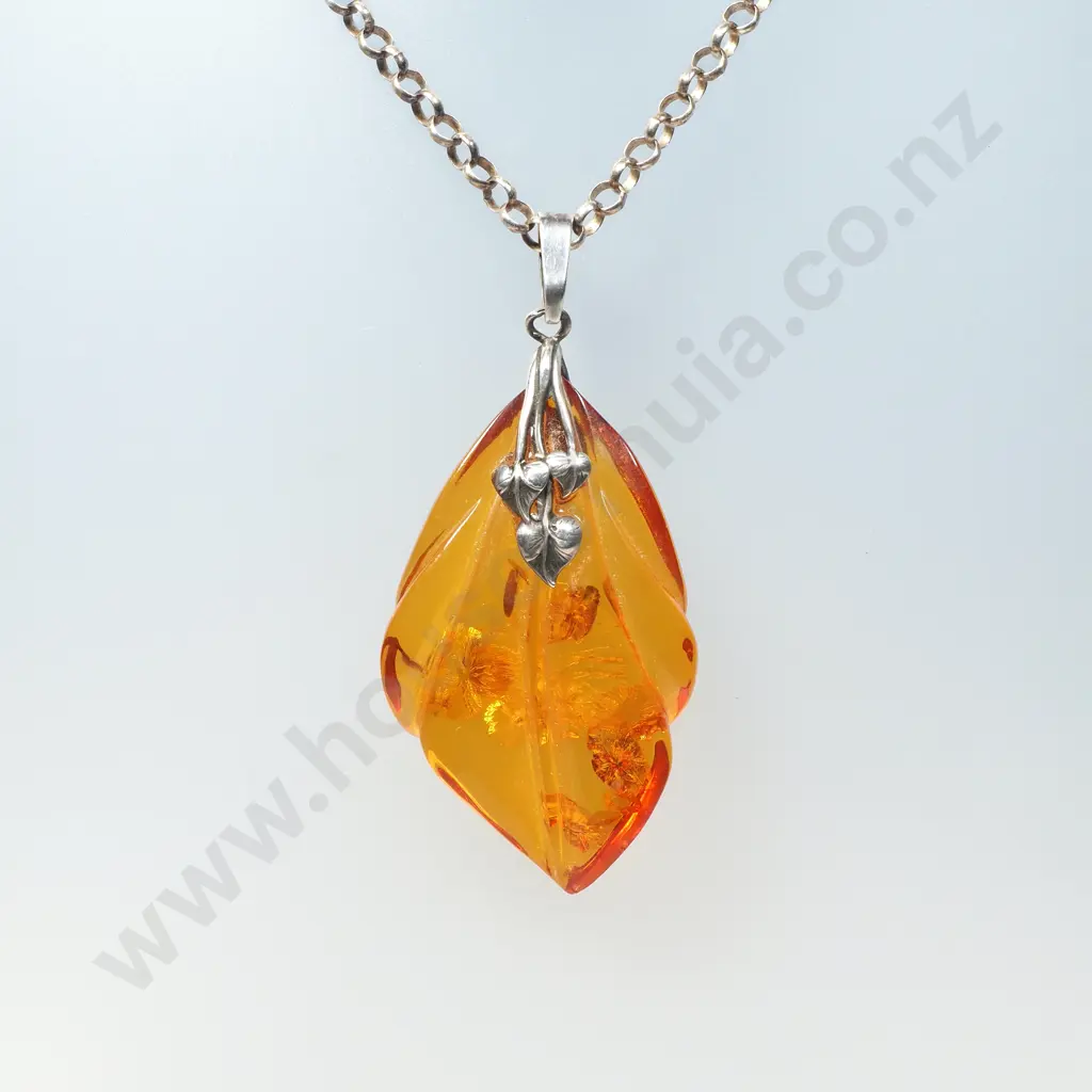 Vintage Amber Pendant on Sterling Silver Chain Image 1++