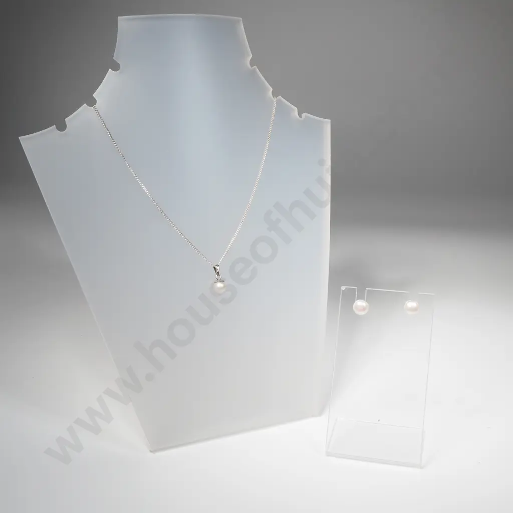 Pearl Pendant On A Sterling Silver Chain & A Pair of Pearl Earrings  Image 1++