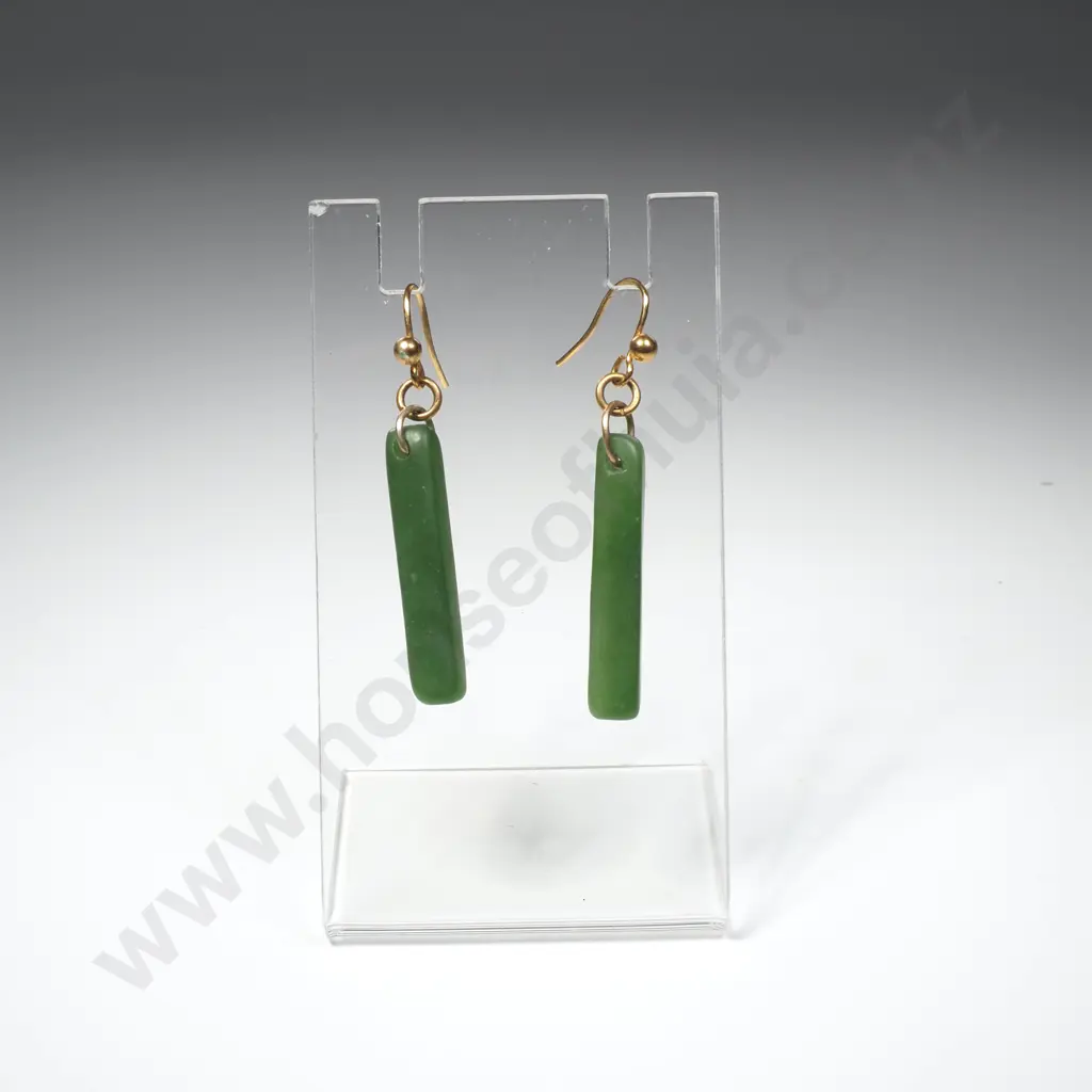 Vintage Greenstone Drop Earrings Image 1++