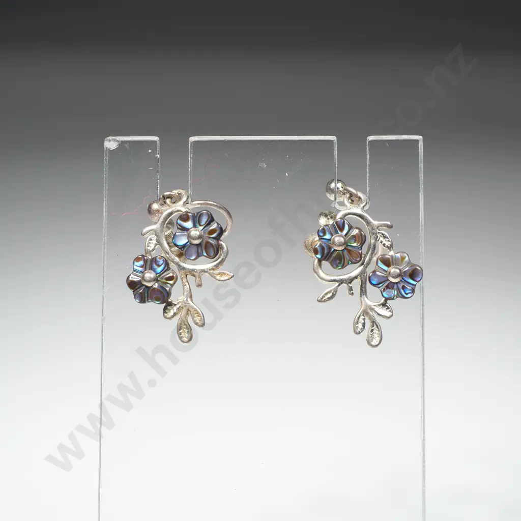 Sterling Silver &  Paua Shel Screw on Earrings Image 1++