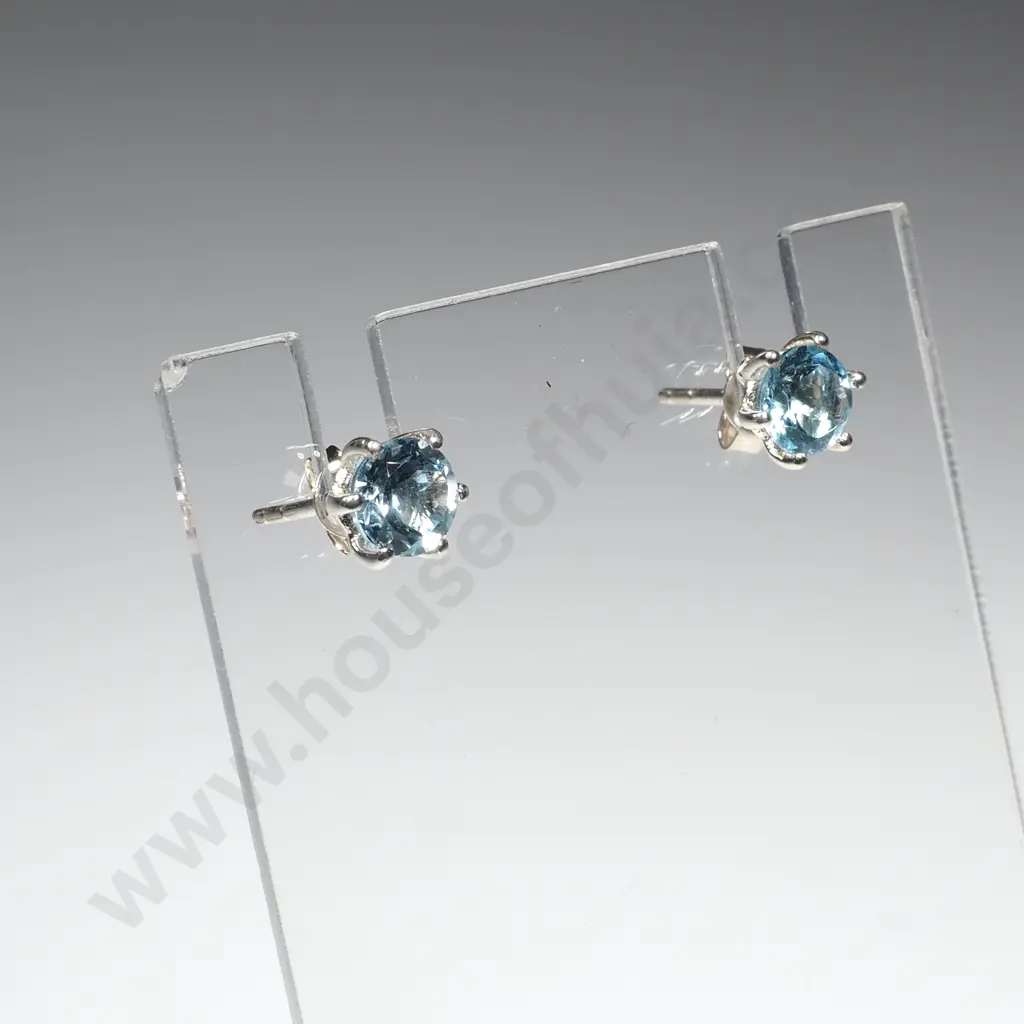 Sterling Silver Blue Topaz Stud Earrings Image 1++
