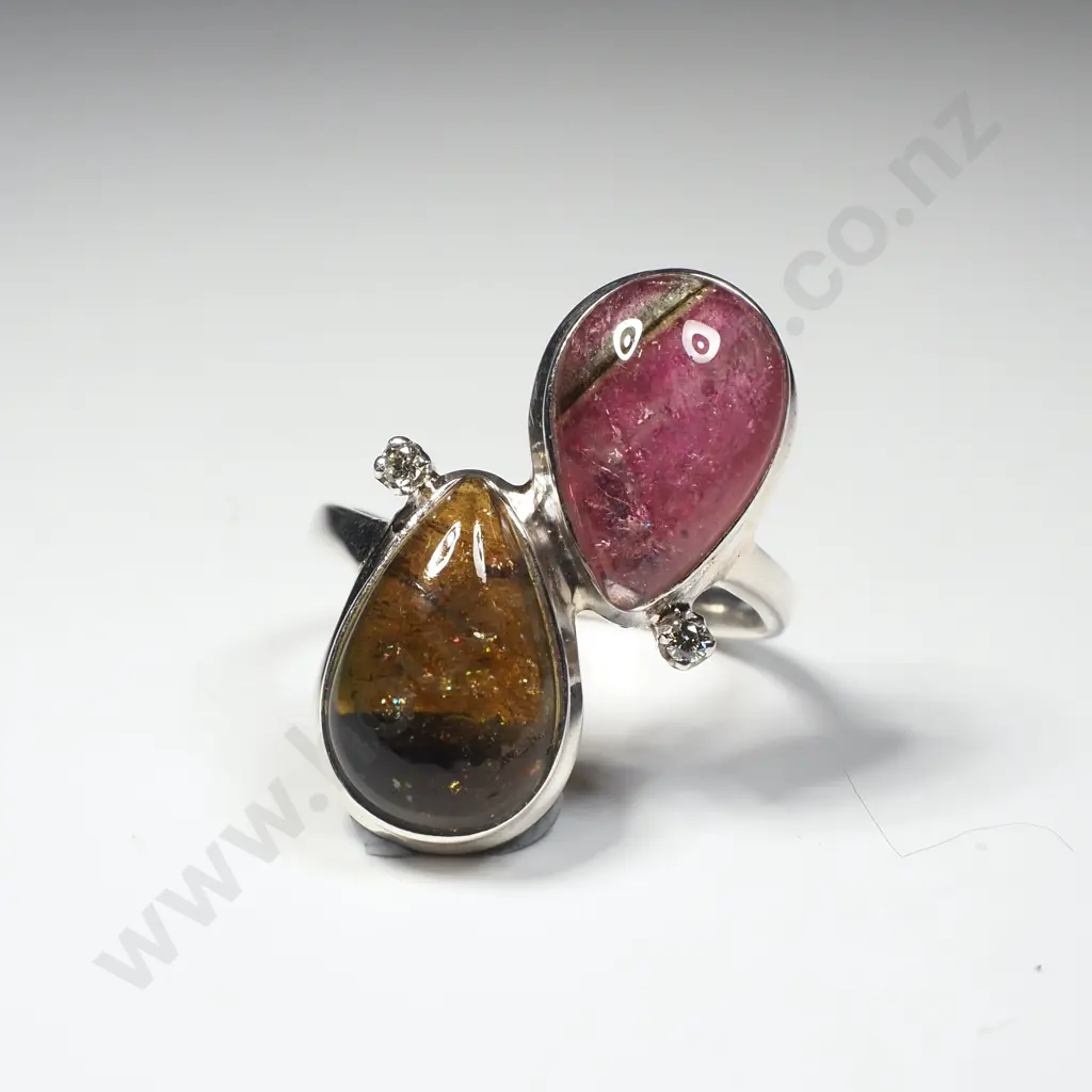 Sterling Silver Diamond & Tourmaline Ring Image 1++
