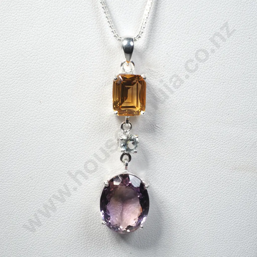 Sterling Silver Amethyst, Citrine & White Topaz Pendant Image 1++