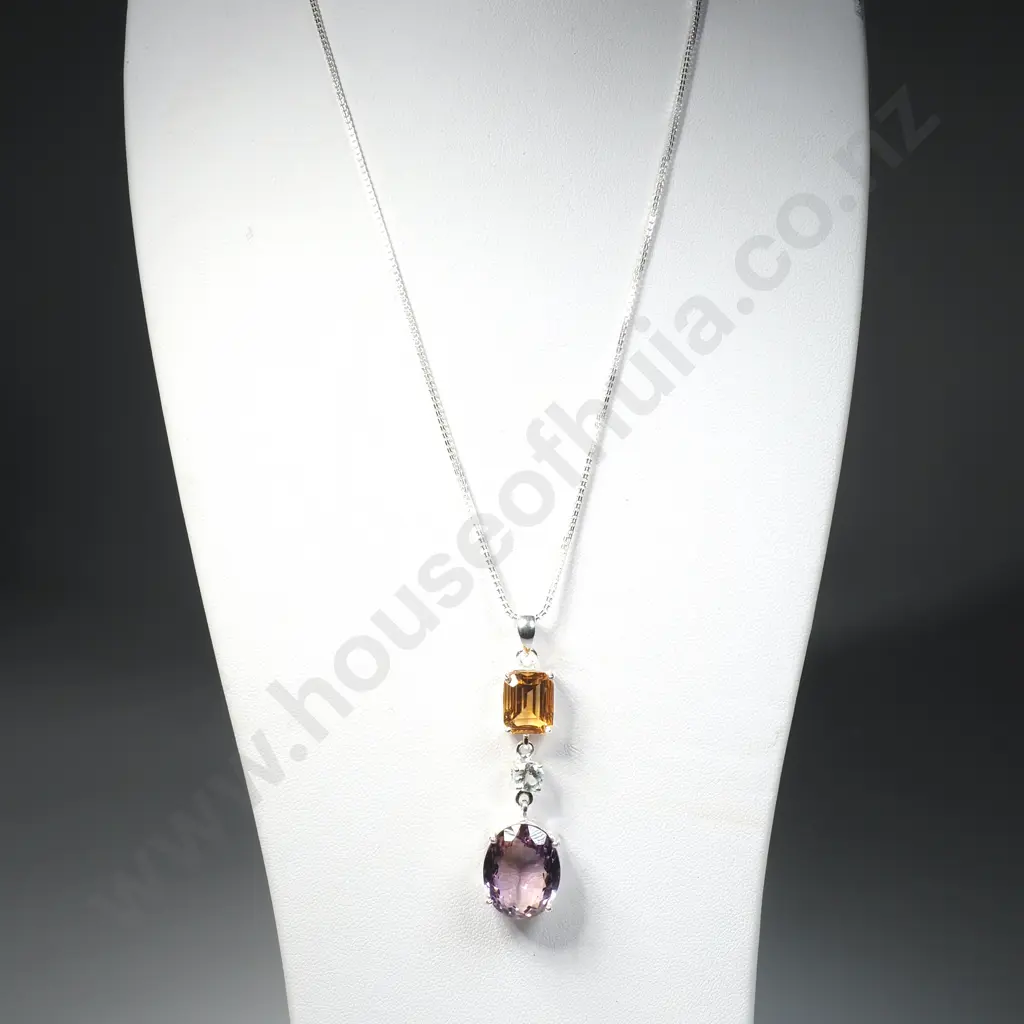 Sterling Silver Amethyst, Citrine & White Topaz Pendant Image 1++