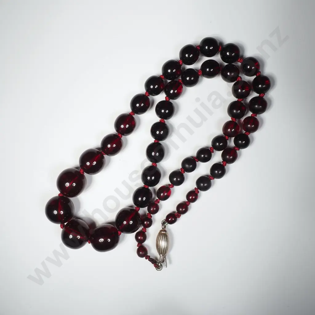 Hand Knotted Red Bead Necklace - Cherry Amber? Image 1++