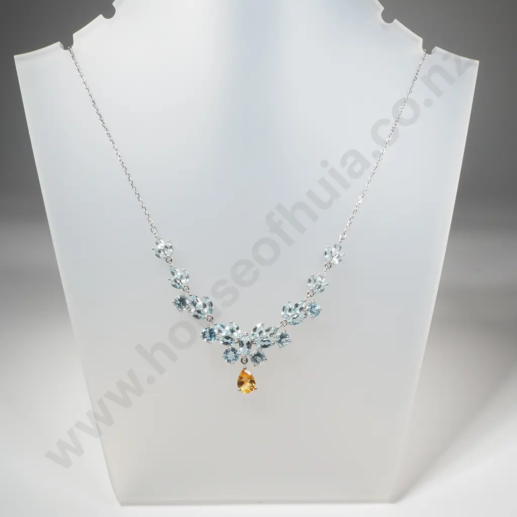 Sterling Silver Blue Topaz & Citrine Necklace Image 1++