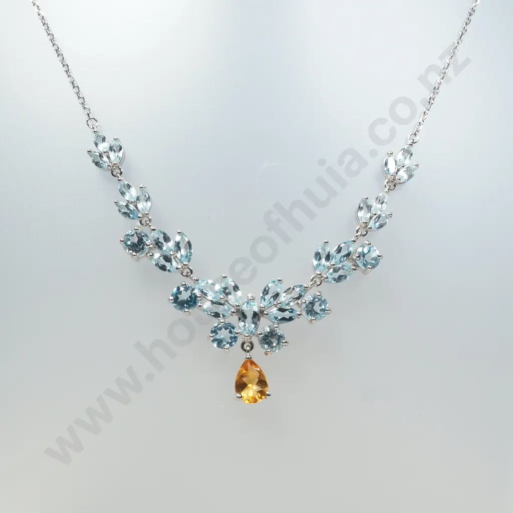 Sterling Silver Blue Topaz & Citrine Necklace Image 1++