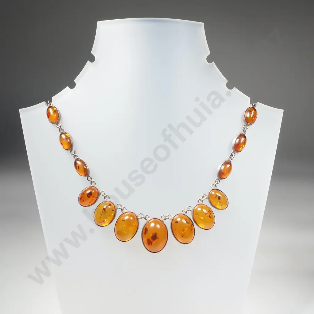 Large Sterling Silver Amber Necklace Image 1++