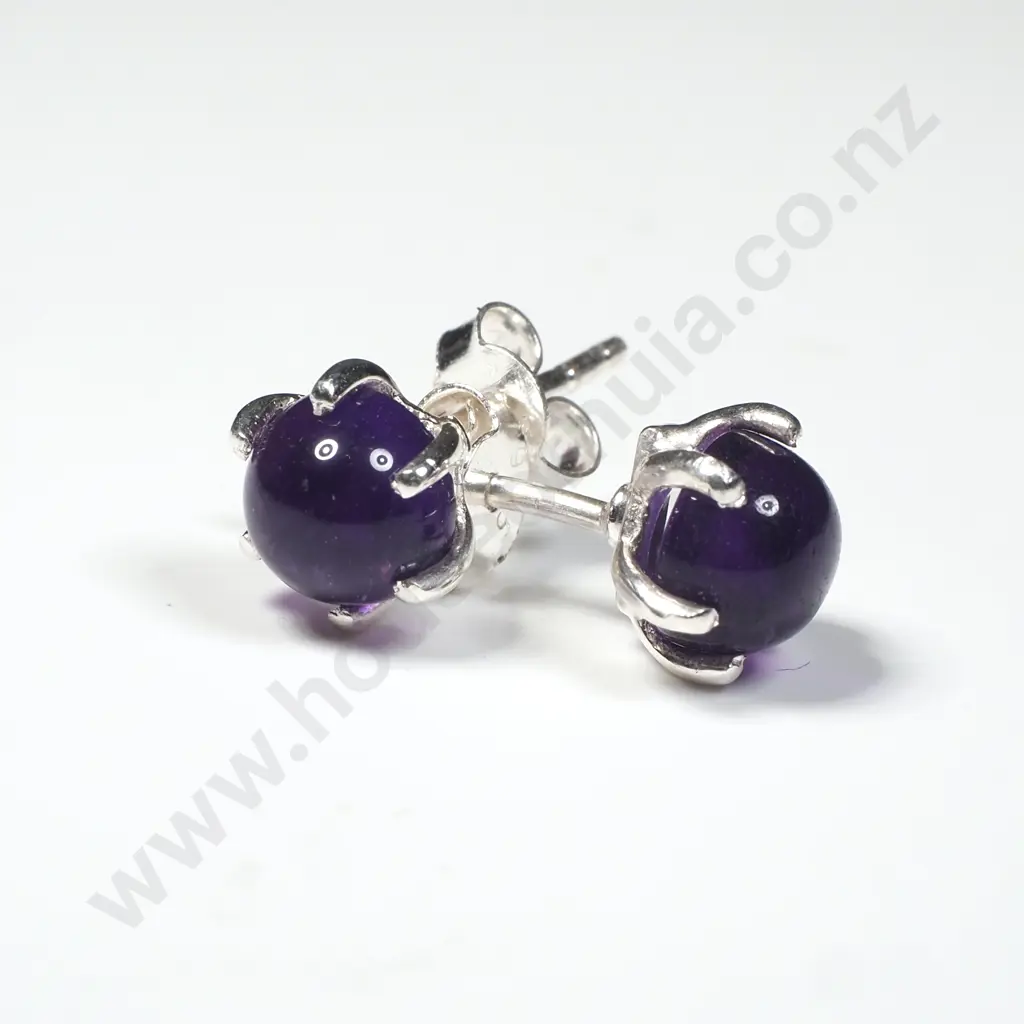 Sterling Silver Amethyst Stud Earrings Image 1++