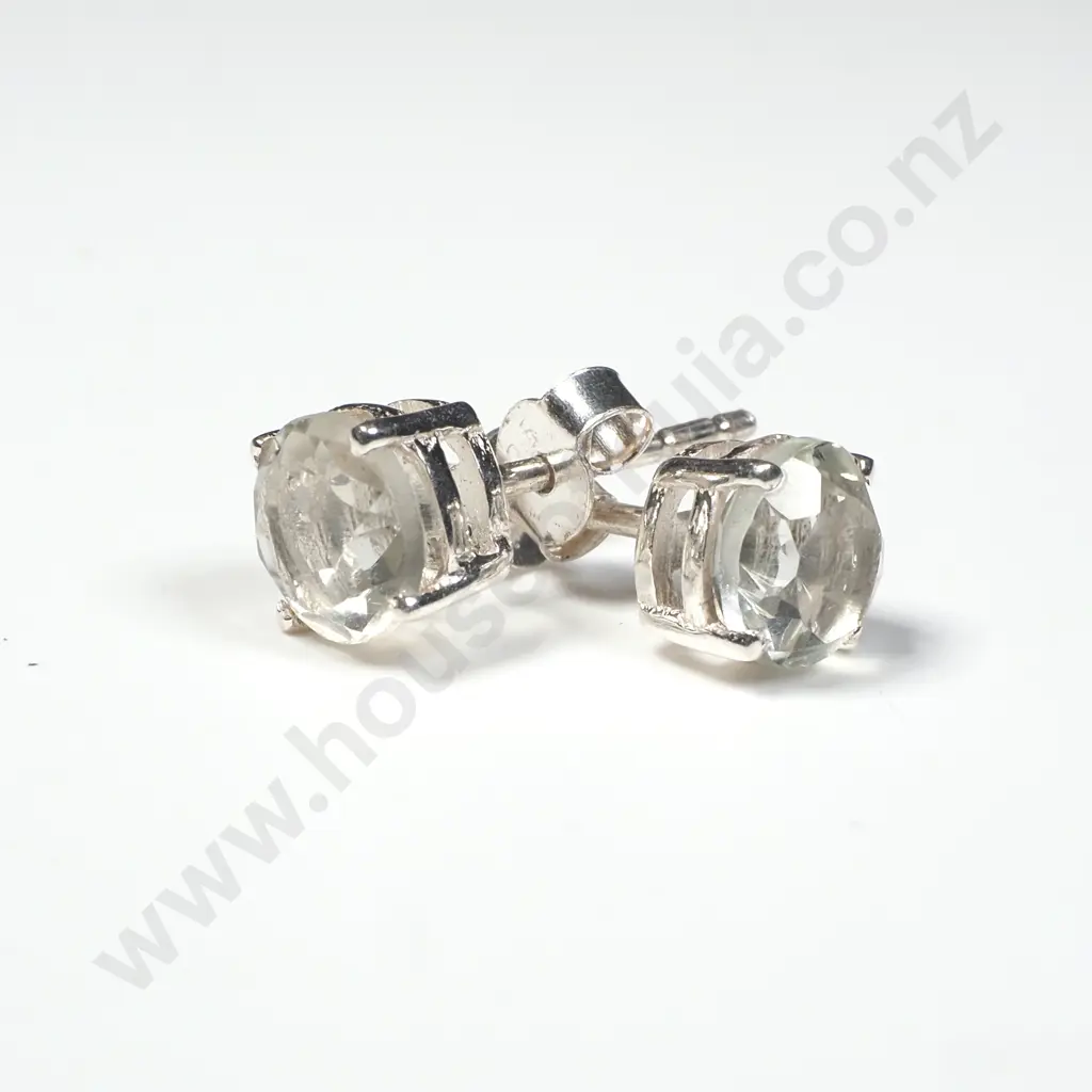 Sterling Silver Green Amethyst Stud Earrings Image 1++