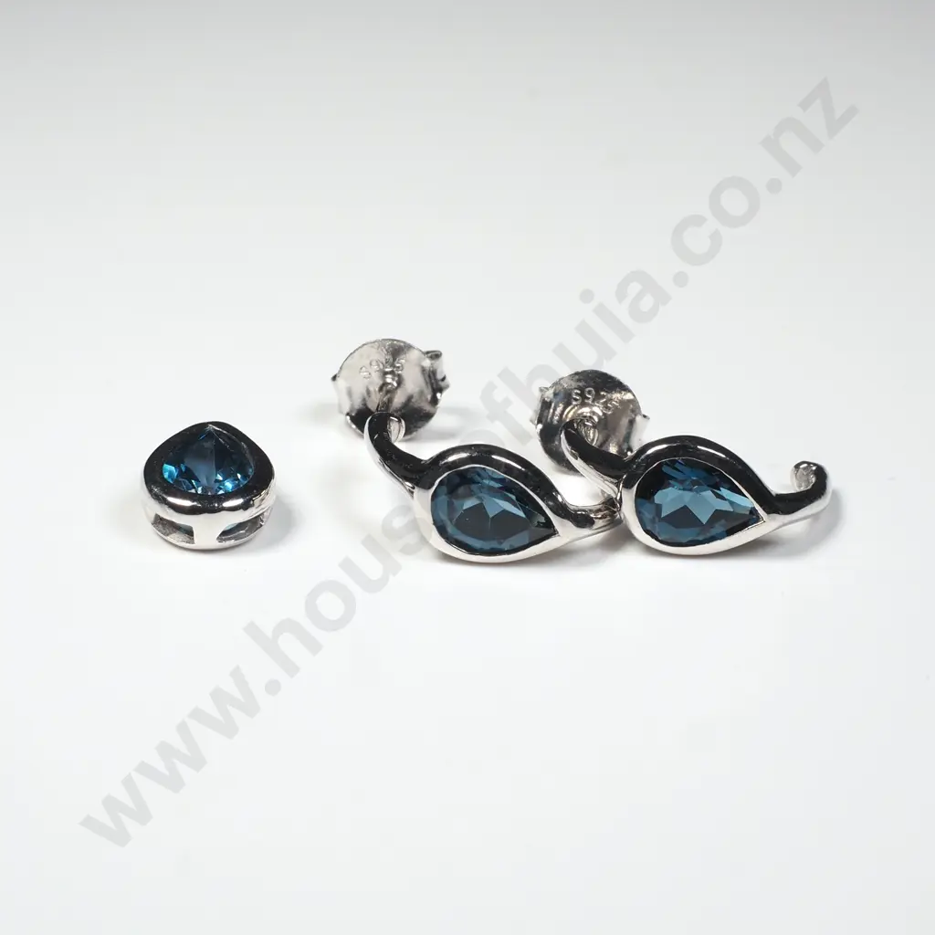 Sterling Silver London Blue Topaz Earrings w/ Pendant Image 1++