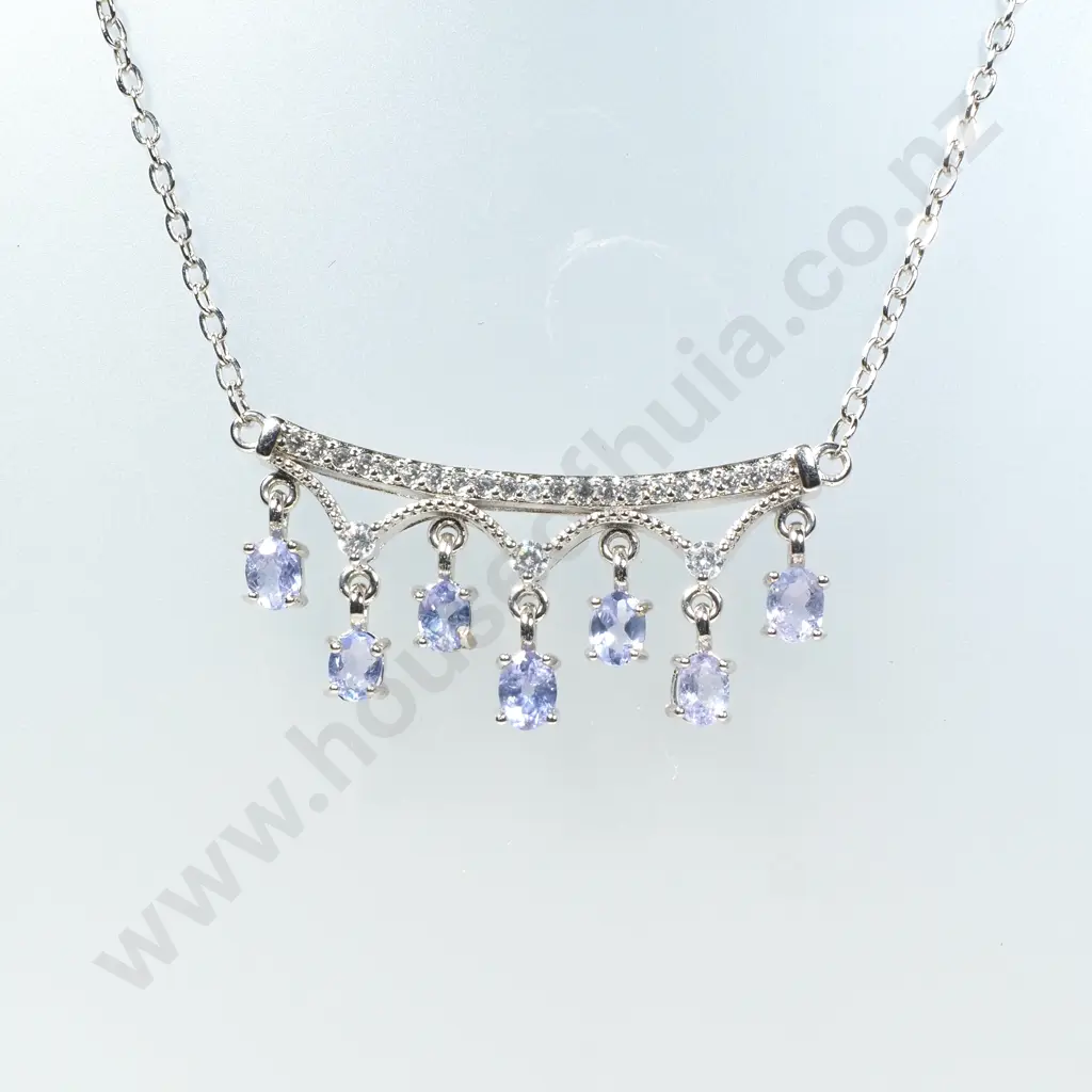 Sterling Silver White Topaz & Tanzanite Necklace Image 1++