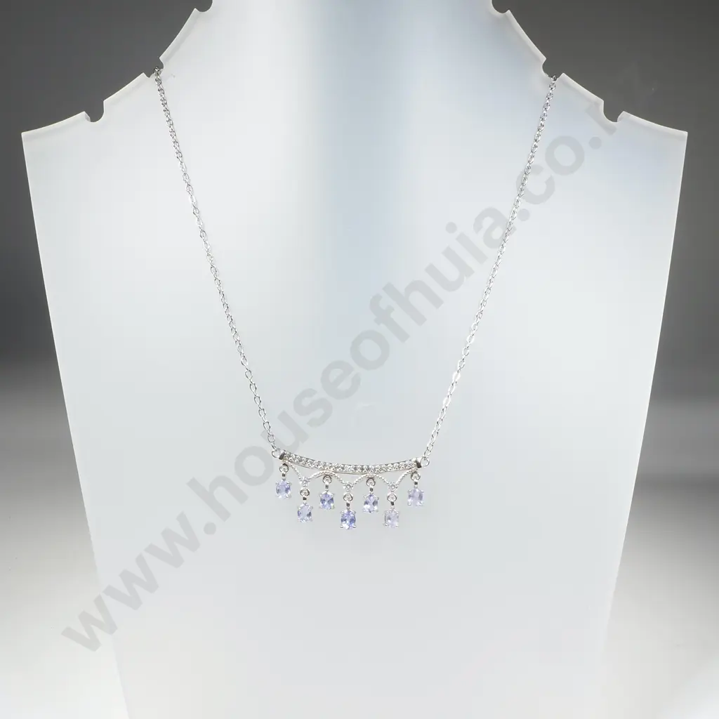 Sterling Silver White Topaz & Tanzanite Necklace Image 1++